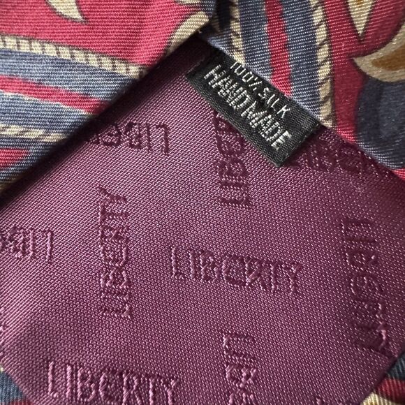 Liberty of London Tie Silk Necktie Burgundy Navy Cream Floral Geometric 58 Inch - Picture 5 of 10